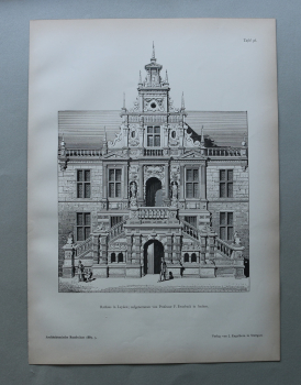 Holzstich Architektur Leyden 1887 Rathaus